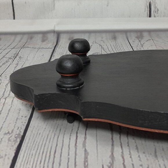 Wood Tray Hand Painted Floral Metal Handles Footed Artist Signed - Picture 7 of 11